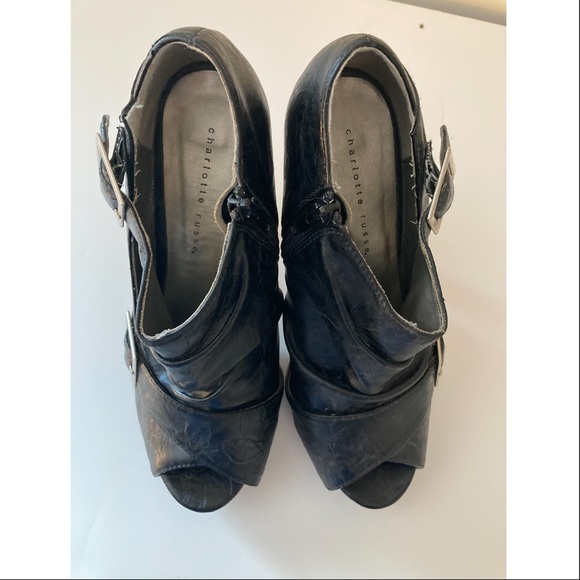 Charlotte Russe black double buckle wooden Heels size 7 - Picture 6 of 7